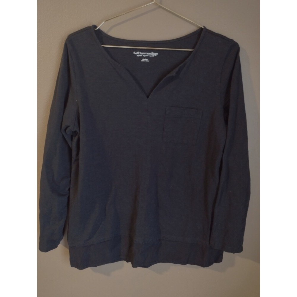 Soft Surroundings M Medium Women's Black Shirt Top Long Sleeve Pocket Front